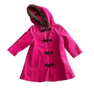 Gymboree Girls 2T Pink Corduroy Coat Jacket Fur Trim Hood Tyrolean Lure Vintage